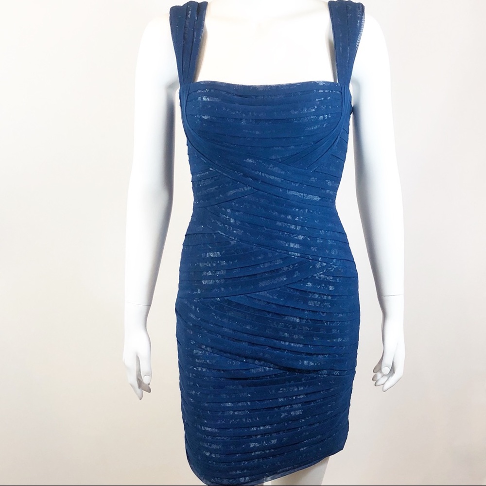 BCBGMAXAZRIA Teal Blue Ivetta Tulle Bandage Dress